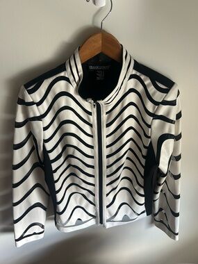 Frank Lyman Design Black & White Wave-Stripe Zip Jacket